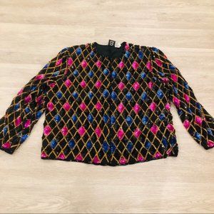 Vintage Sequinned/Beaded Silk Blazer Jacket Sz XL